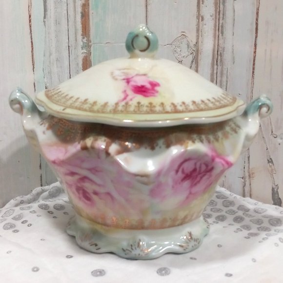 Vintage RS Prusia Hand Painted Sugar Bowl w/ Lid - Picture 1 of 6